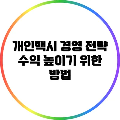 개인택시 경영 전략: 수익 높이기 위한 방법