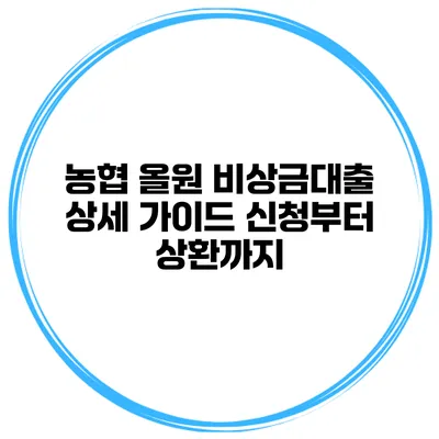 농협 올원 비상금대출 상세 가이드 신청부터 상환까지