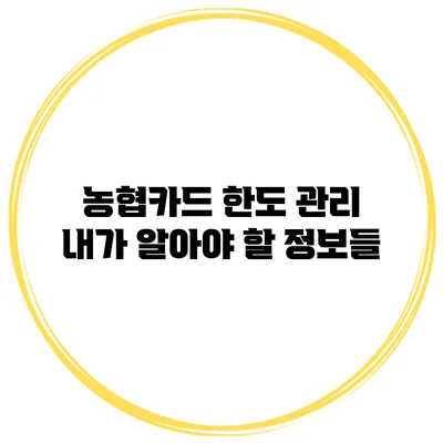 농협카드 한도 관리: 내가 알아야 할 정보들